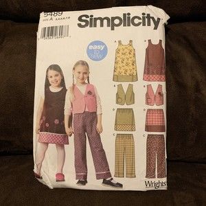 Simplicity 5489 Girl's skirt jumper dress vest pattern size 3 4 5 6 7 8 easy sew